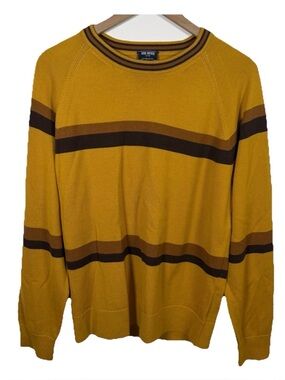 Todd Snyder 100% Merino Wool Crewneck Sweater Mustard Yellow Size M Mens Stripes